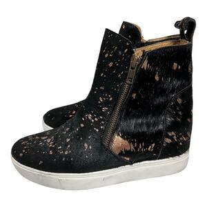 Alcala's Boots Women's Size 9 Black Calf Hair Leather Wedge Sneakers Zip